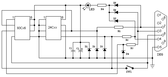 Programador de EEPROM 24Cxx, 24LCxx y 93Cx6, NMC93x6 para puerto serie